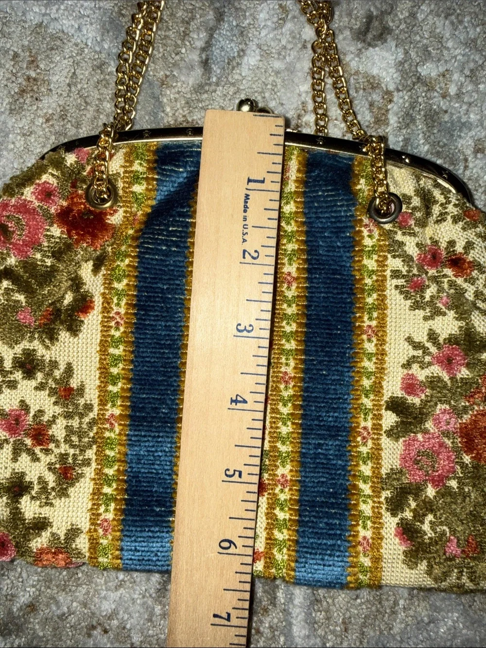Vintage Floral Tapestry Shoulder Bag in Blue, Cream and Pink